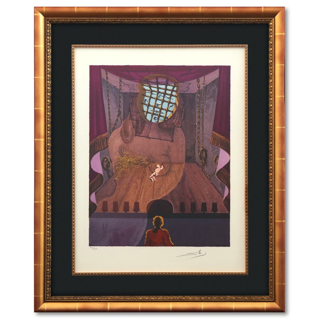 Salvador Dali- Original Lithograph "Damis and Durval": Artist: Salvador Dali. Medium: Original Lithograph. Title: Damis and Durval. Size: 25" x 19". Measures approx. 24" x 28" (framed). Signature: Hand signed and numbered. Certificate of Authenticity: Is 