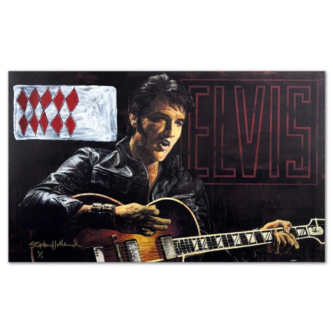 Stephen Holland, "Elvis" One-of-a-Kind Mixed Media on Canvas, PP Numbered 1/1 and Hand Signed with (1 of 3)