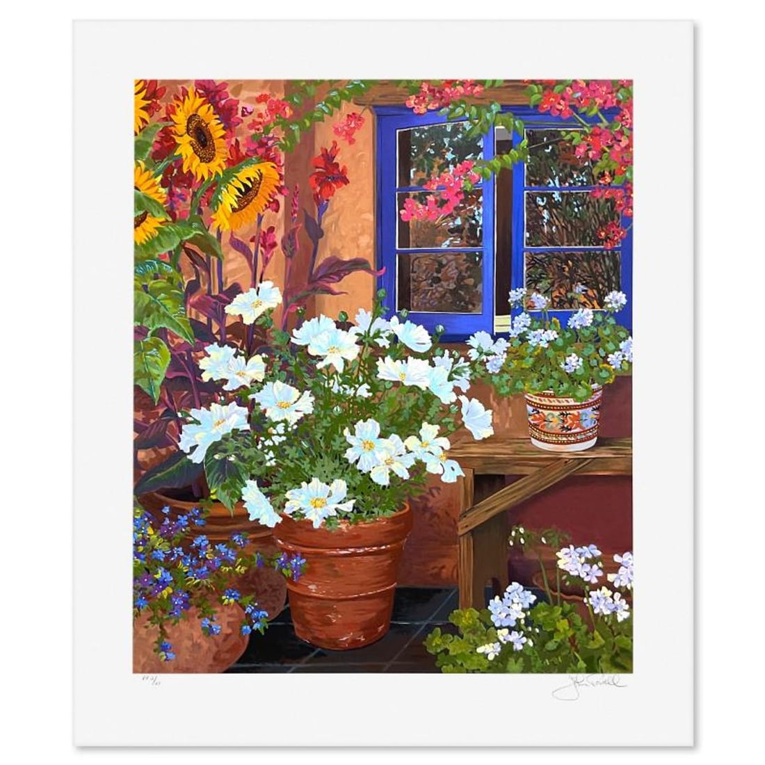 John Powell, "Blue Window" Limited Edition Printer's Proof Serigraph, Numbered 2/21 and Hand Signed: Blue Window is a limited edition printer's proof serigraph on paper by John Powell, numbered 2/21 and hand signed by the artist. Includes Letter of Authenticity. Measures approx. 30" x 25" (border), 2