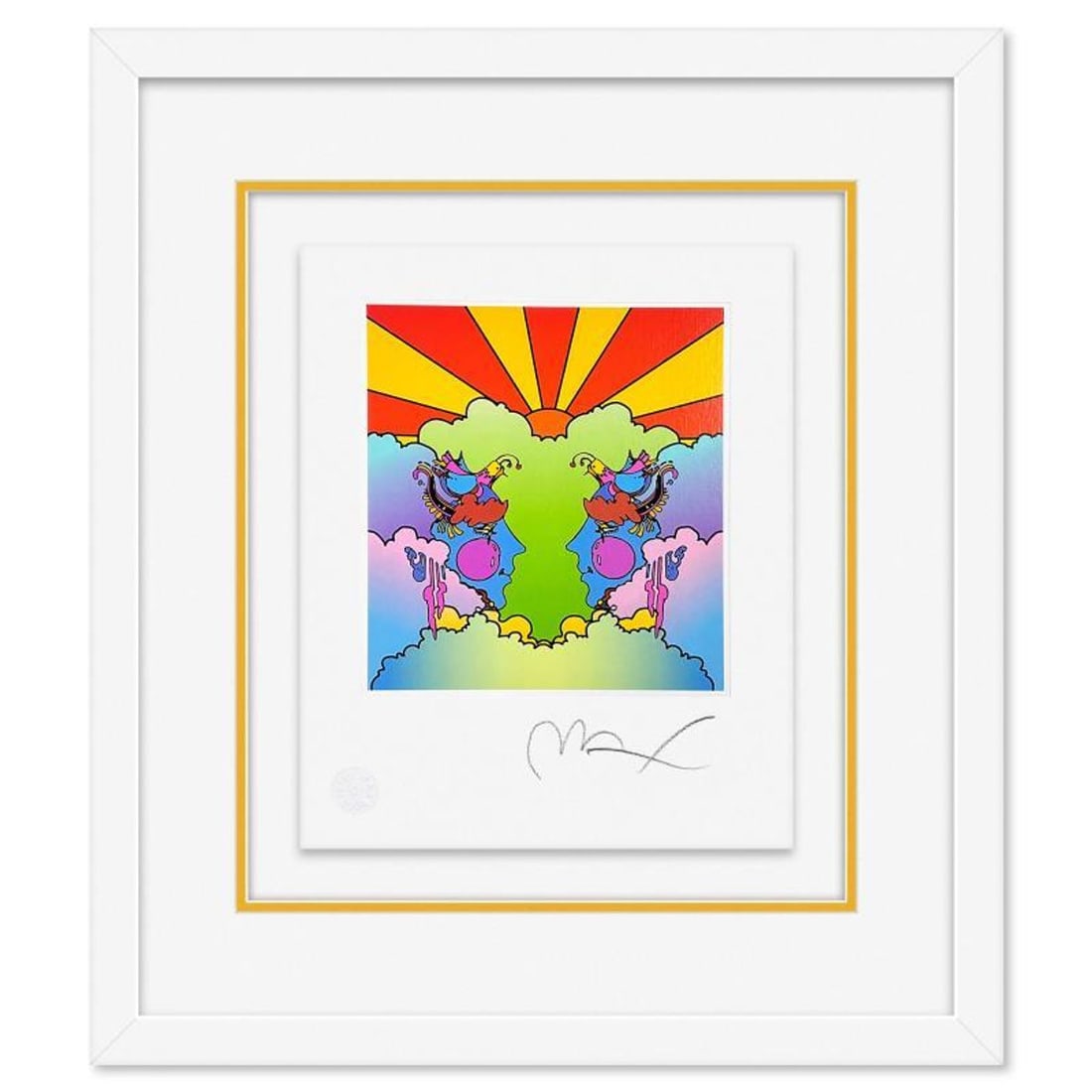 Peter Max, "Profile and Sunrise" Framed Limited Edition Lithograph, Numbered and Hand Signed with: Profile and Sunrise is a limited edition lithograph on paper by Peter Max, numbered and hand signed by the artist. This piece comes framed. Includes Certificate of Authenticity from Peter Max Studios.