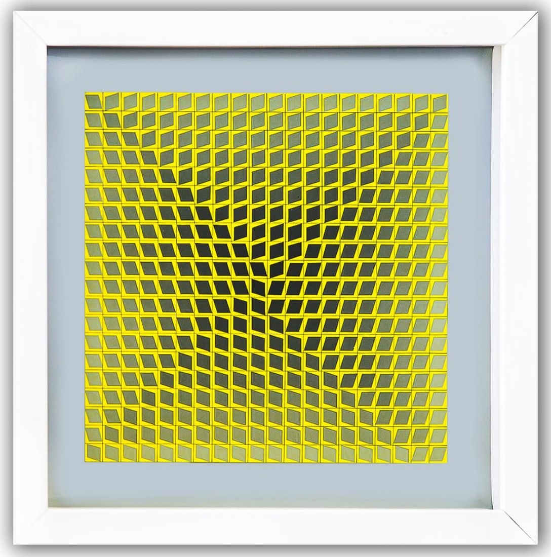 Victor Vasarely- Heliogravure Print "Untitled": Artist: Victor Vasarely. Medium: Heliogravure Print. Title: Untitled. Size: 10" x 10". Measures approx. 12" x 12" (framed). Additional: Custom Framed. Reference#: 21460.
