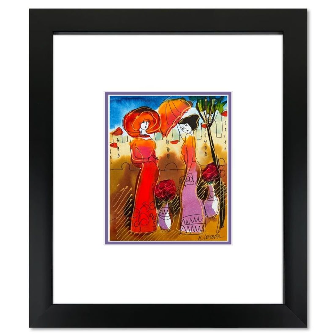 Moshe Leider, Framed Original Mixed Media Watercolor Painting, Hand Signed with Letter of: This is an original mixed media watercolor painting on paper by Moshe Leider. Hand signed by the artist, this piece comes custom framed and includes a Letter of Authenticity. Measures approximately 15