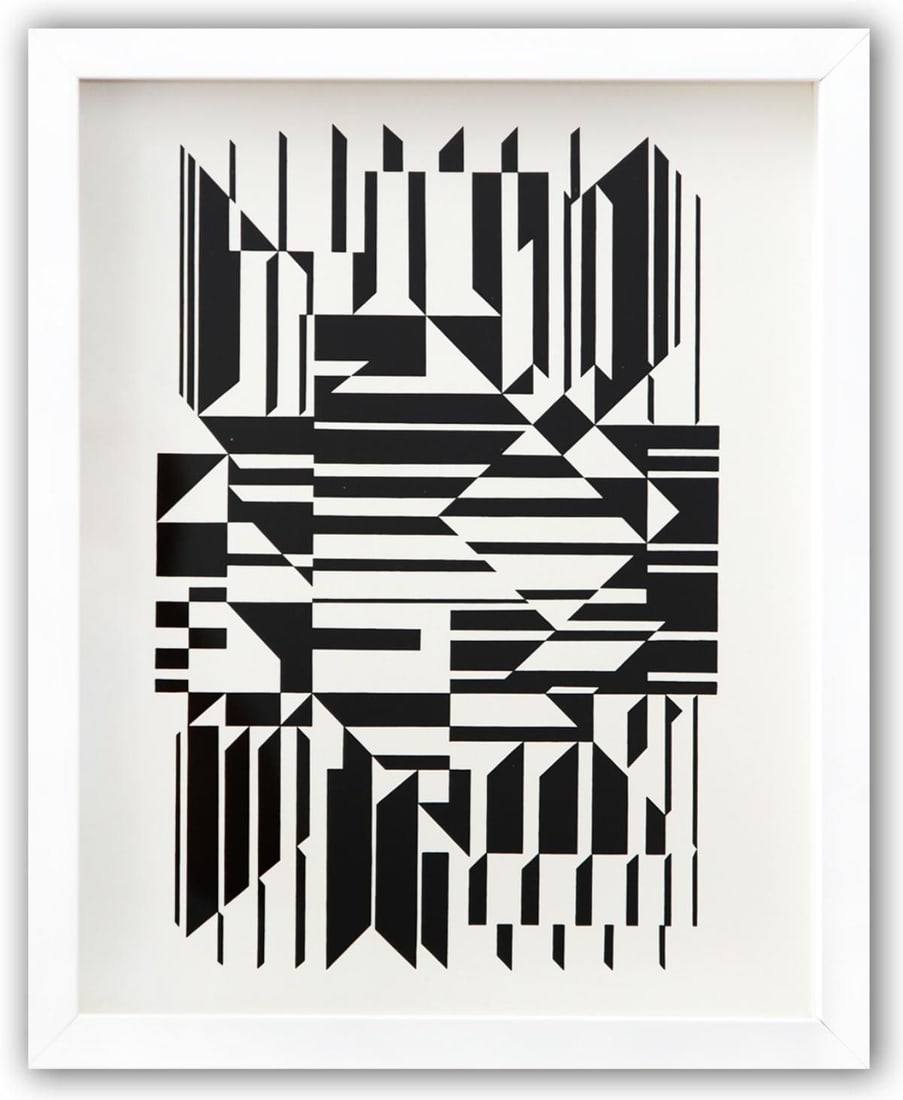 Victor Vasarely- Heliogravure Print "Untitled": Artist: Victor Vasarely. Medium: Heliogravure Print. Title: Untitled. Size: 14" x 11". Measures approx. 15" x 12" (framed). Additional: Custom Framed. Reference#: 21568.