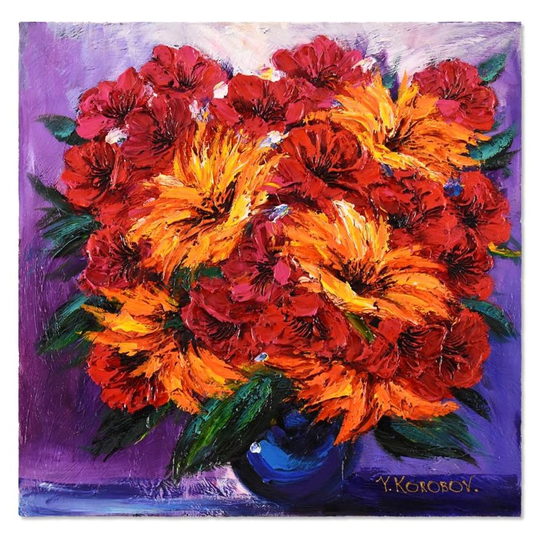 Yana Korobov, "Wild Flowers" Original Acrylic Painting on Canvas, Hand Signed with Letter