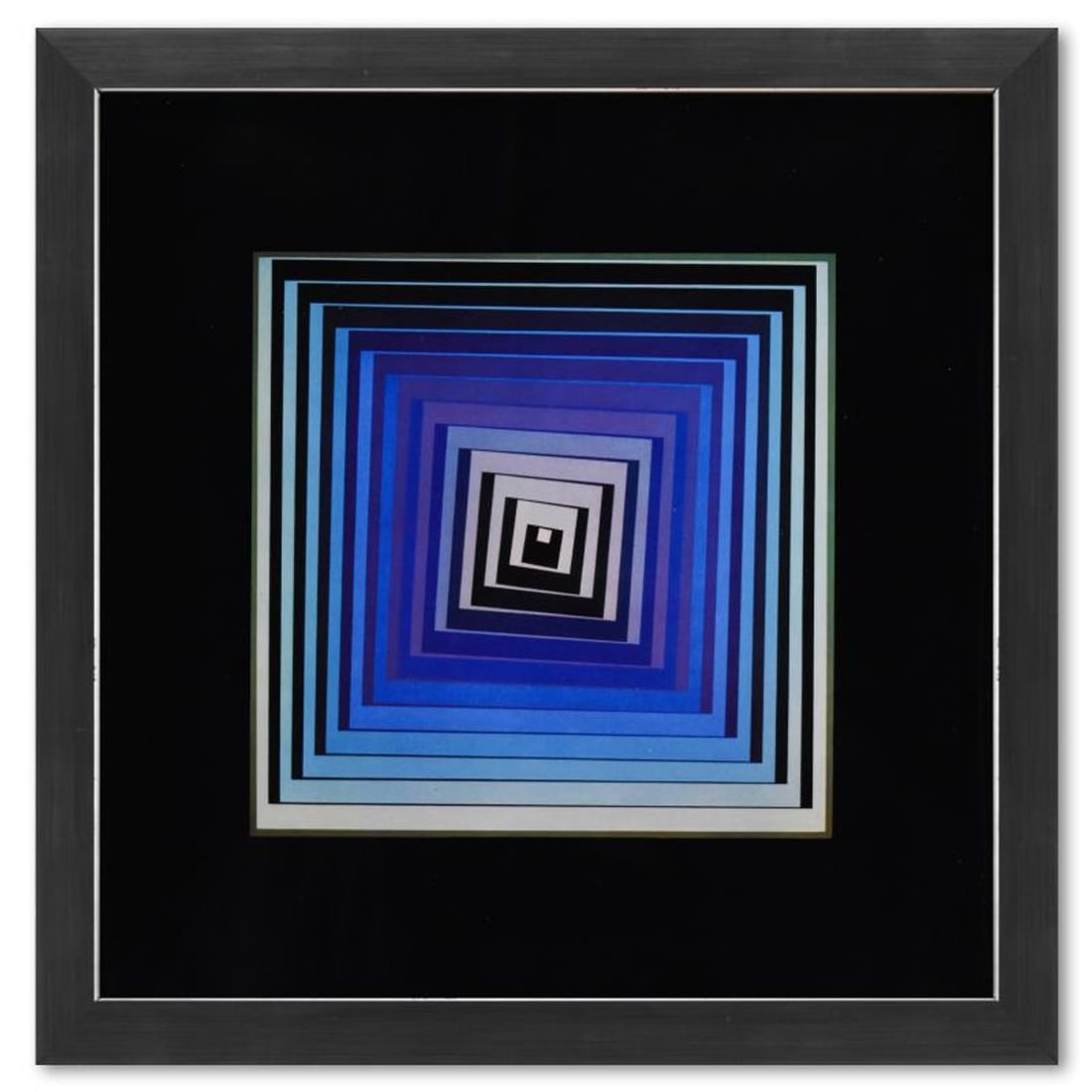 Victor Vasarely (1908-1997), "Vonal - Lila de la serie Vonal" Framed 1971 Heliogravure Print with: Vonal - Lila de la serie Vonal is a heliogravure print on paper, published in 1971, by Victor Vasarely (1908-1997). This piece comes custom framed, with a letter of authenticity and with a 1976 Vasare