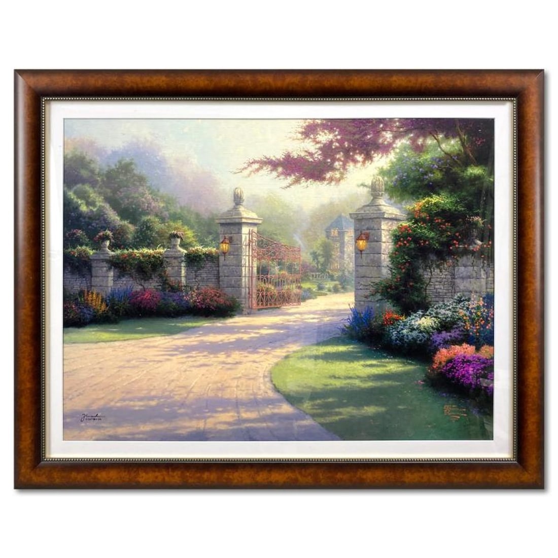 Thomas Kinkade (1958-2012), "Summer Gate" Framed Limited Edition Lithograph, Numbered and Signed: Summer Gate is an limited edition offset lithograph on paper by Thomas Kinkade (1958-2012), numbered and bearing Kinkade's authorized signature. This piece comes framed. Letter of Authenticity. Measur