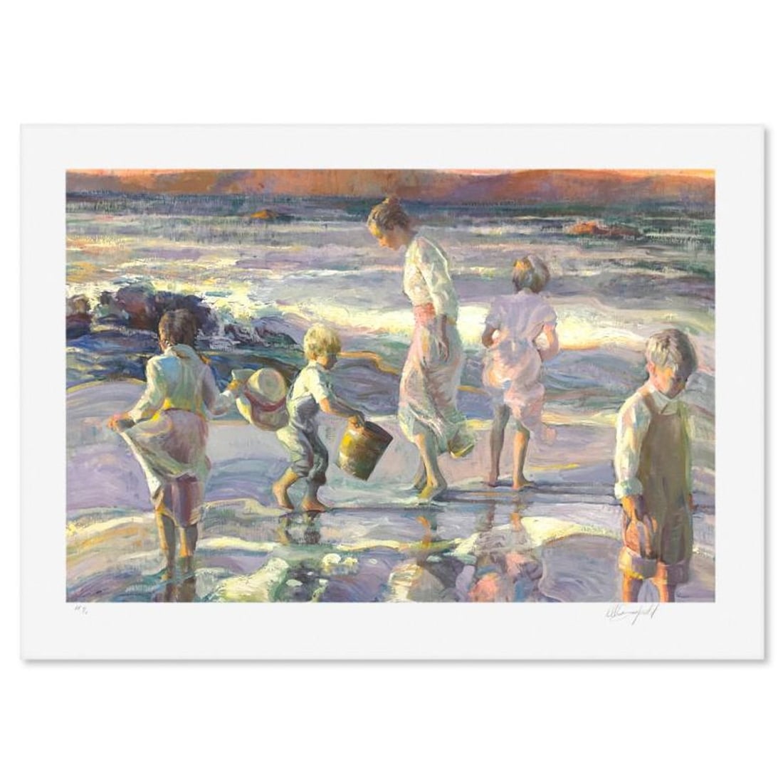 Don Hatfield, "Frolicking at the Seashore" Limited Edition Printer's Proof Serigraph, Numbered 1/11: Frolicking at the Seashore is a limited edition printer's proof serigraph on paper by Don Hatfield, numbered 1/11 and hand signed by the artist. Includes Letter of Authenticity. Measures approx. 29.5"