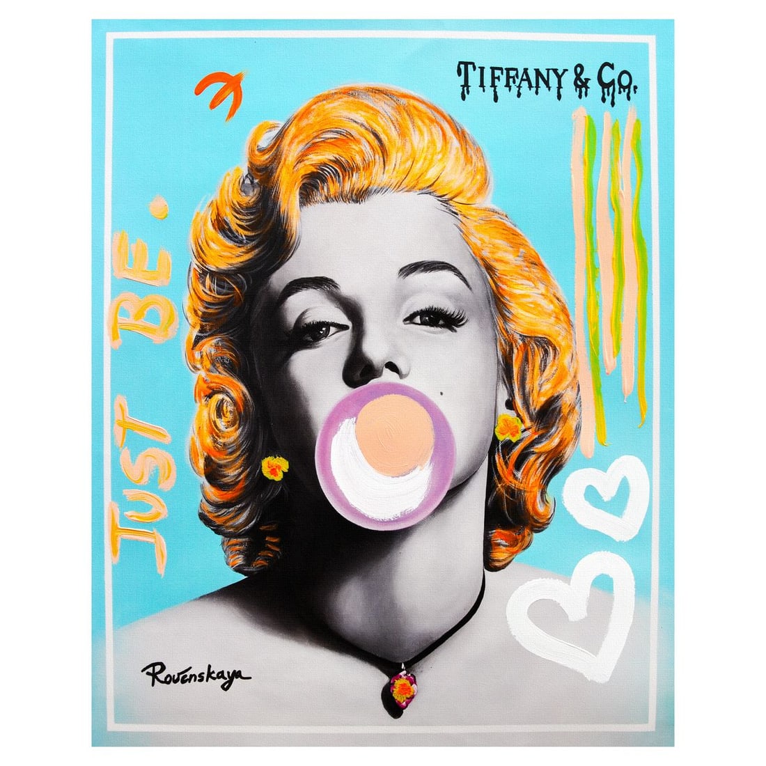 Nastya Rovenskaya- Mixed Media on Canvas "Bubble Gum": Artist: Nastya Rovenskaya. Medium: Mixed Media on Canvas. Title: Bubble Gum. Size: 30" x 24". Signature: Hand signed. Certificate of Authenticity: Is included. Reference#: 52453.
