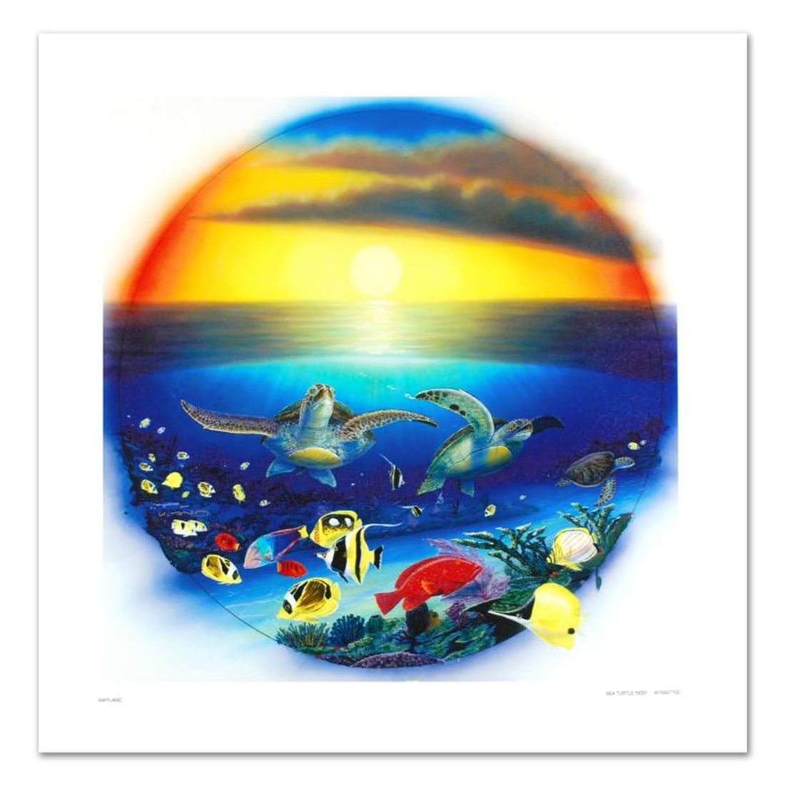 Sea Turtle Reef Limited Edition Giclee on Canvas by Renowned Artist Wyland, Numbered and Hand Signed: Wyland's boundless love of nature is clearly conveyed in each of his works with exacting detail. "Sea Turtle Reef" is a limited edition giclee on canvas, numbered and hand signed by Wyland! Includes C