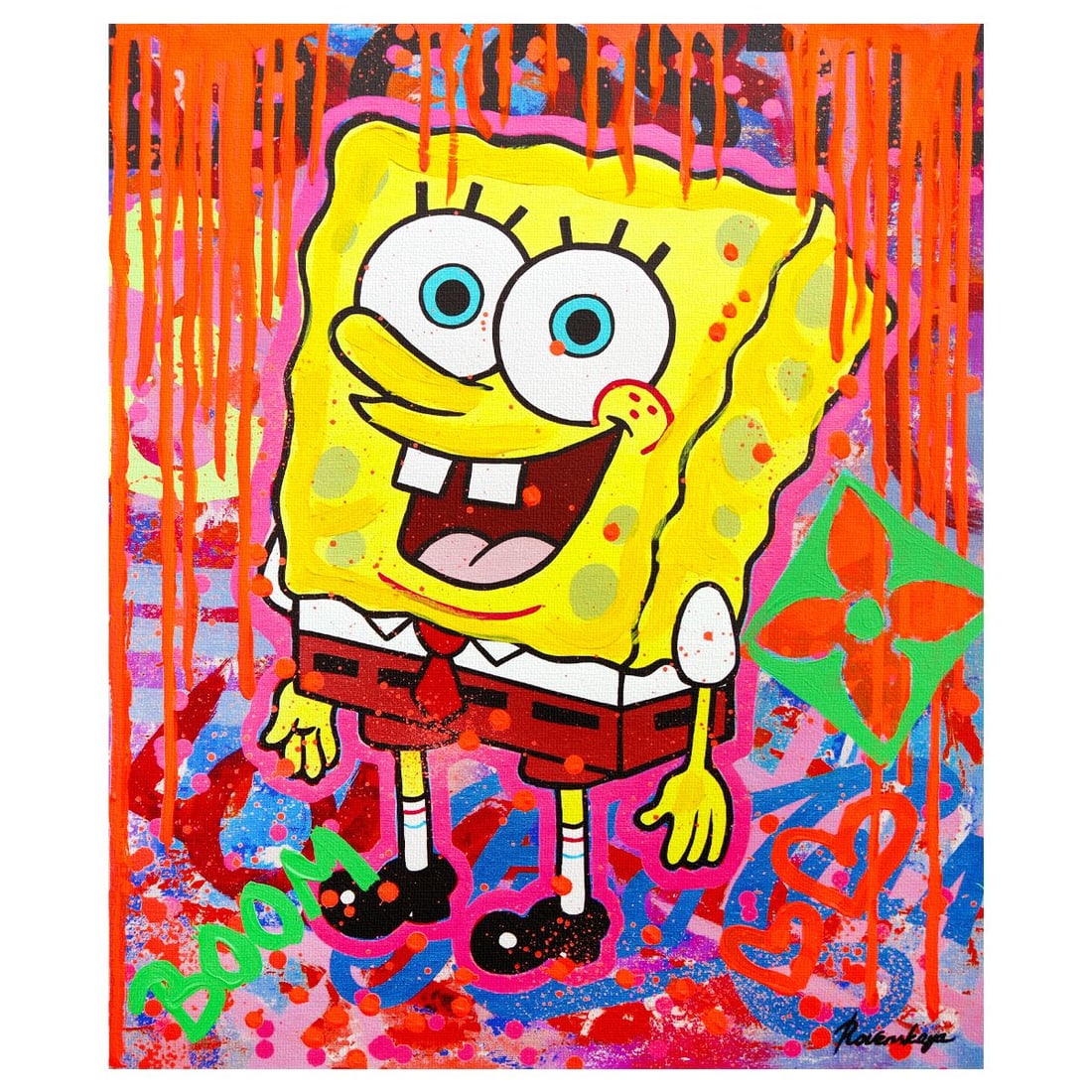 Nastya Rovenskaya- Mixed Media on Canvas "SpongeBob Gone Wild" (1 of 2)
