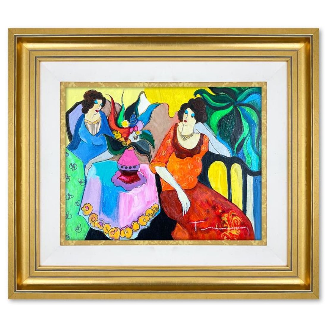 Itzchak Tarkay (1935-2012), "Tranquility" Framed One-of-a-Kind Mixed Media Over Paint on Wood, Hand: Tranquility is a one-of-a-kind mixed media over paint on wood by Itzchak Tarkay (1935-2012), hand signed by the artist. This piece comes custom framed. Includes Letter of Authenticity. Measures approx