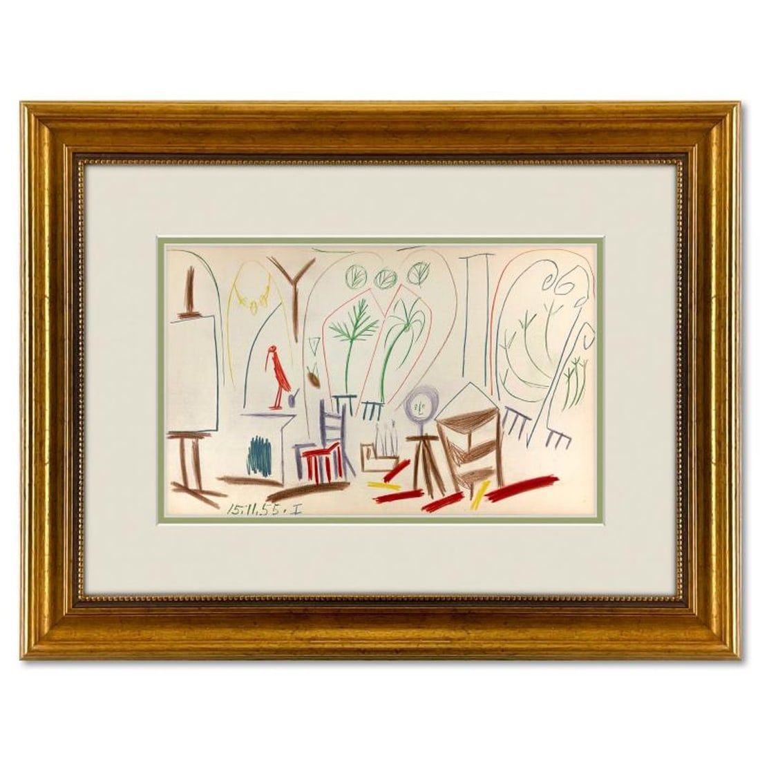 Pablo Picasso (1881-1973), "Carnet de Californie 15.11.55-I" Vintage Lithograph Lithograph on Paper: Carnet de Californie 15.11.55-I is a vintage lithograph on paper by Pablo Picasso (1881-1973). This piece is from Picasso's Carnet de Californie Series and was printed in Paris, France by Mourlot