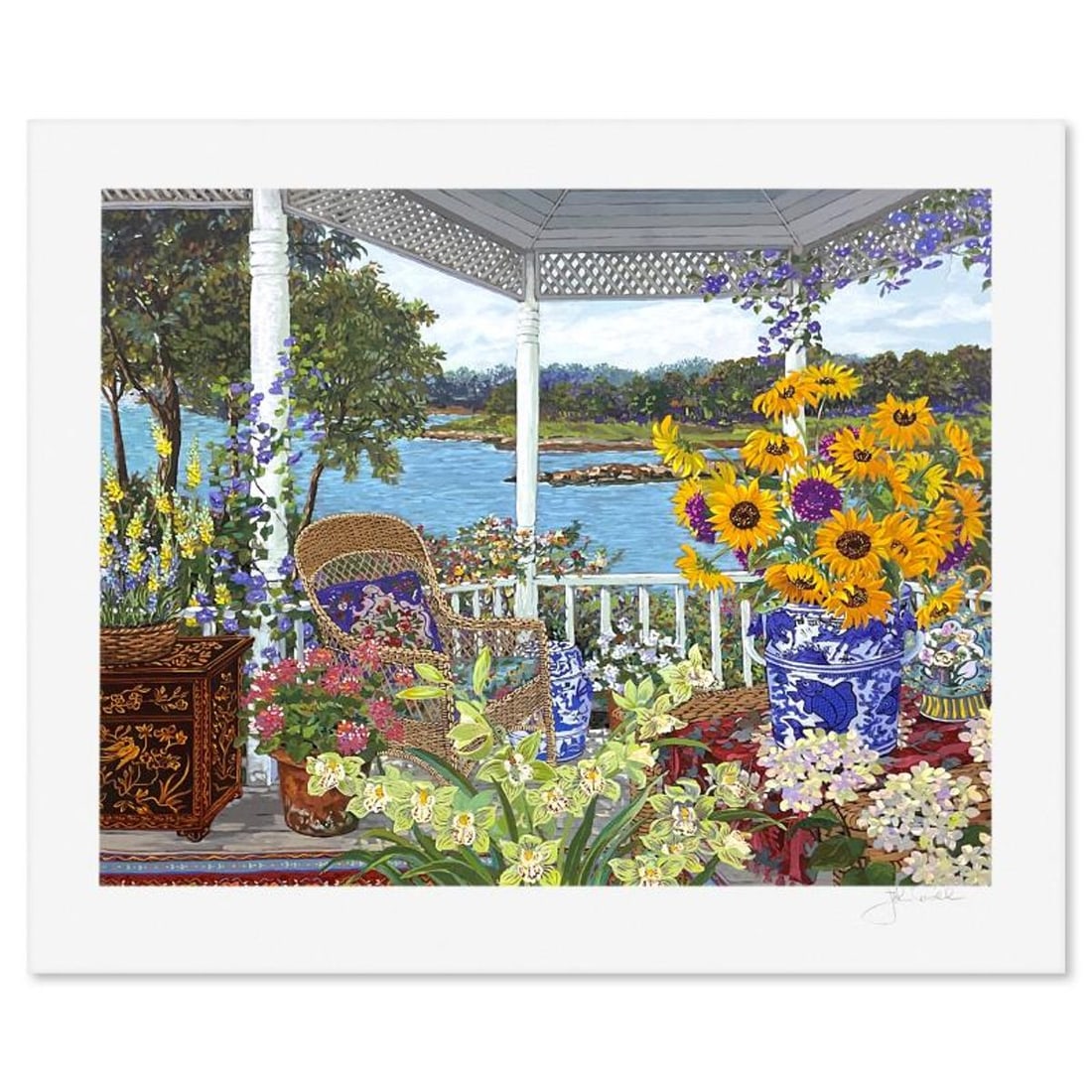 John Powell, "On the Veranda" Limited Edition Printer's Proof Serigraph, Numbered and Hand Signed: On the Veranda is a limited edition printer's proof serigraph on paper by John Powell, numbered and hand signed by the artist. Includes Letter of Authenticity. Measures approx. 29.5" x 35" (border), 2