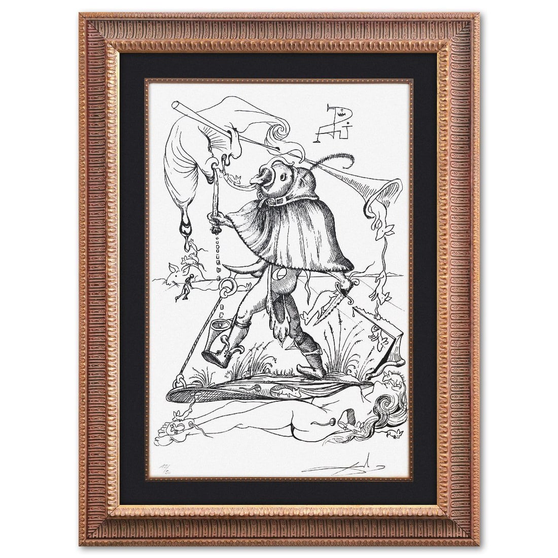 Salvador Dali- Original Lithograph from Gouache and Collage "Les Songes Drolatiques de Pantagruel": Artist: Salvador Dali. Medium: Original Lithograph from Gouache and Collage. Title: Les Songes Drolatiques de Pantagruel. Size: 29" x 19". Measures approx. 40" x 30" (framed). Signature: Hand signed
