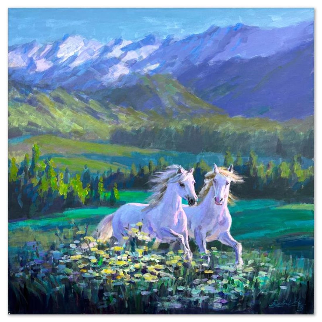 Richard Ho, "Two Colts" Original Acrylic Painting on Canvas, Hand Signed with Letter of