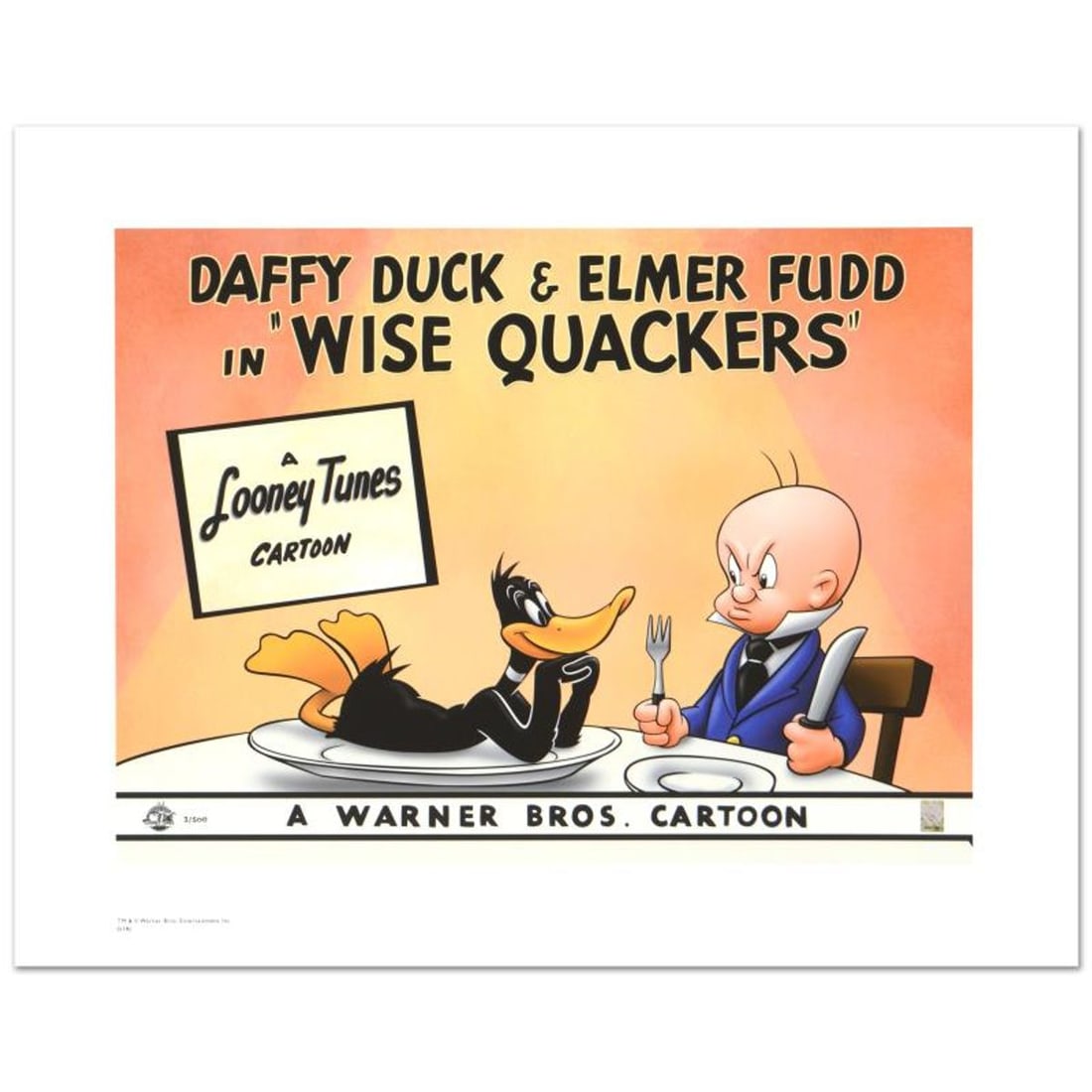 Wise Quackers Limited Edition Giclee from Warner Bros., Numbered with Hologram Seal and Certificate: Wise Quackers is a limited edition giclee on paper from Warner Bros., numbered with hologram seal of Authenticity. This image was originally used as a "lobby card" displayed in theater lobbies to publ
