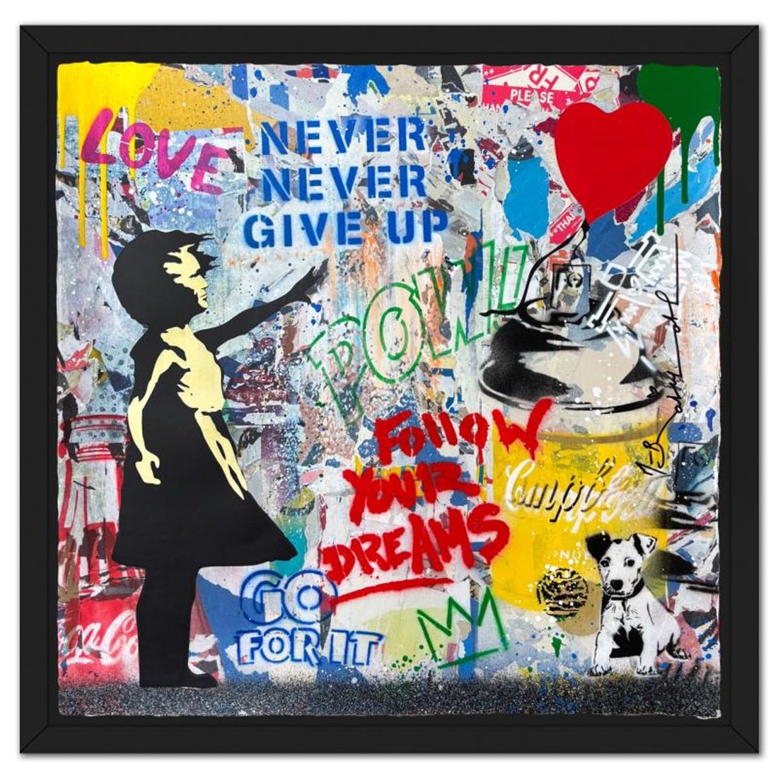 Mr Brainwash, "Balloon Girl" Framed Mixed Media Original, Hand Signed with Certificate of: Balloon Girl is a mixed media original on deckle edge paper by Mr Brainwash, Hand Signed and thumbprinted en verso by the artist. This piece comes custom framed. Includes Certificate of Authenticity. 