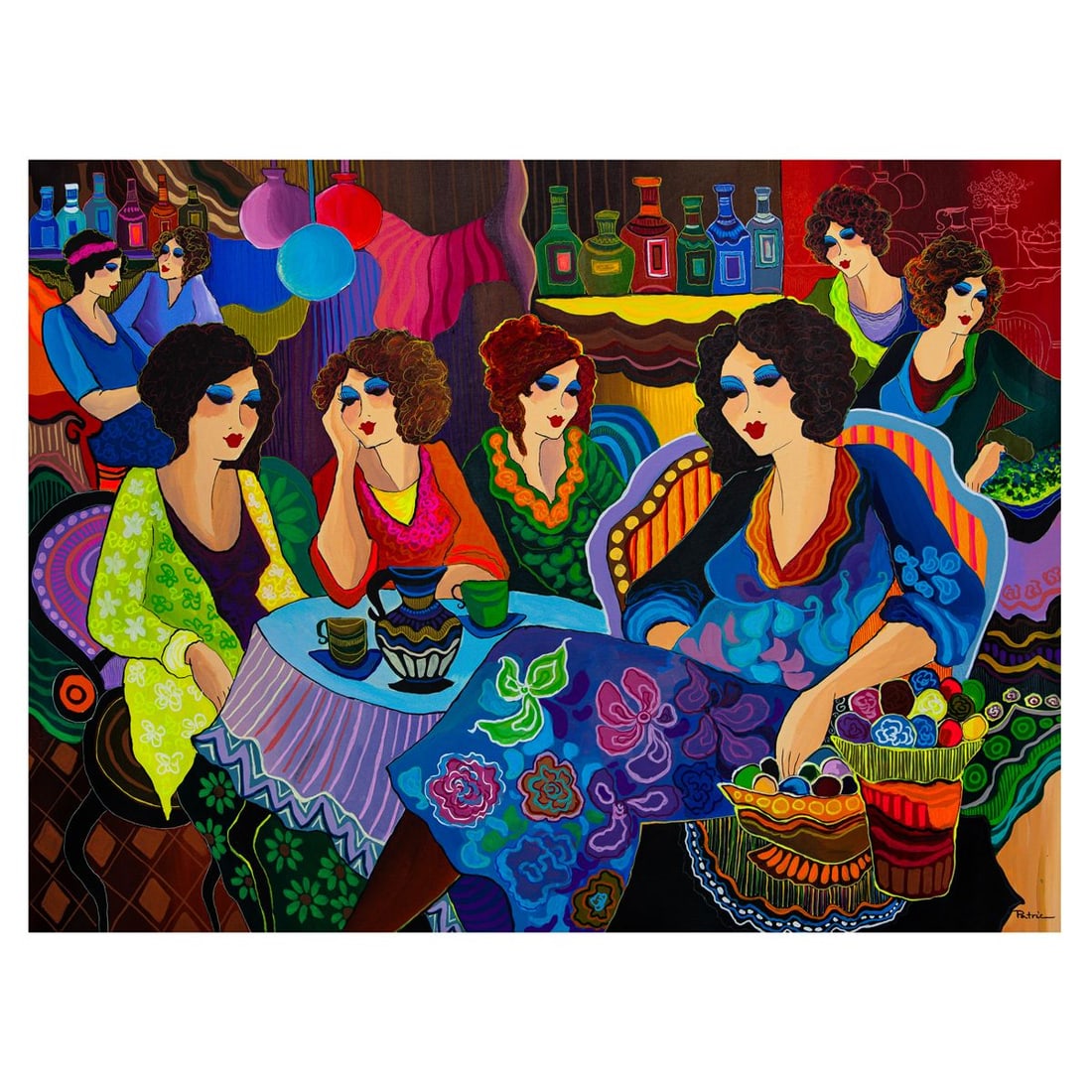 Patricia Govezensky- Original Acrylic on Canvas "Late Afternoon Conversations"