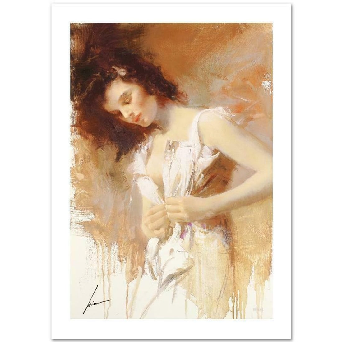 Pino (1939-2010), "White Camisole" Hand Signed Limited Edition with Certificate of Authenticity.: White Camisole is a limited edition giclee on paper by Pino (1939-2010), numbered and hand signed by the artist. Includes Certificate of Authenticity. Measures approximately 22" x 15" (image). Referen