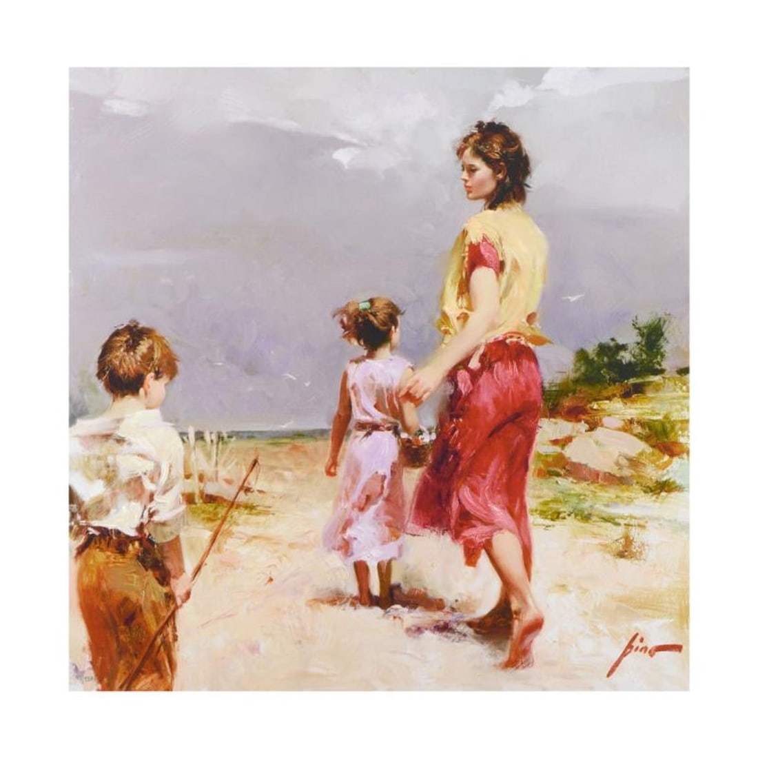 Pino (1939-2010), "Going Fishing" Limited Edition Hand Embellished Giclee on Canvas. Numbered and (1 of 3)