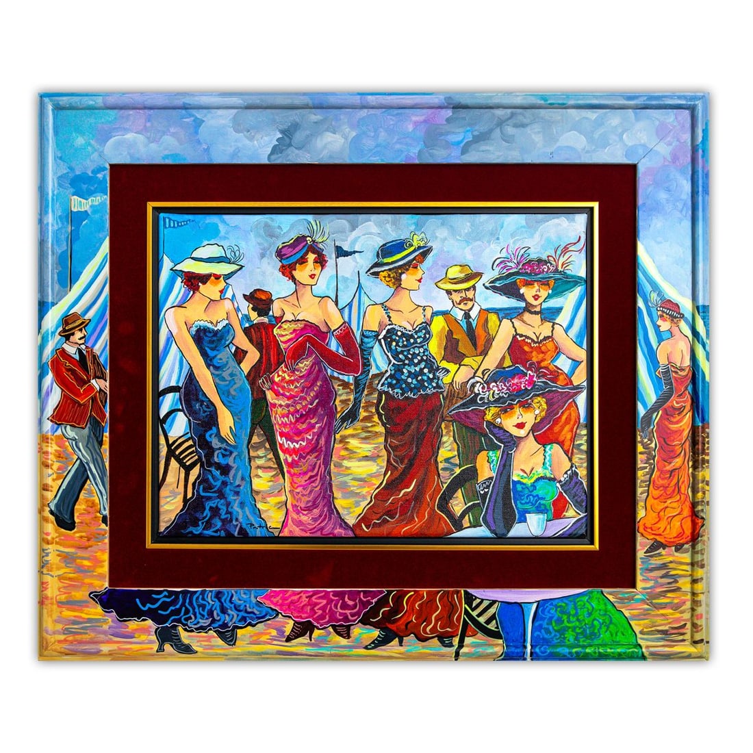 Patricia Govezensky- Original Acrylic with Hand Painted Frame "Carnival Reflections" (1 of 2)