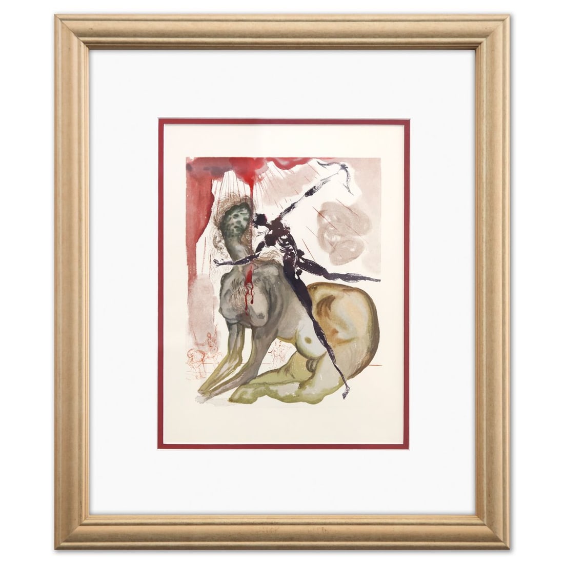 Salvador Dali- Original Color Woodcut on B.F.K. Rives Paper "Inferno 12" (1 of 2)