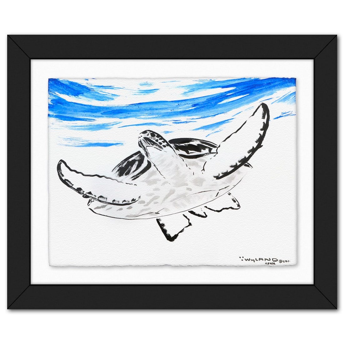 Wyland- Original Sumi Ink Painting "Turtle": Artist: Wyland. Medium: Original Sumi Ink Painting. Title: Turtle. Size: 23" x 30". Measures approx. 33" x 40" (framed). Signature: Hand signed by the artist. Certificate of Authenticity: Is included.