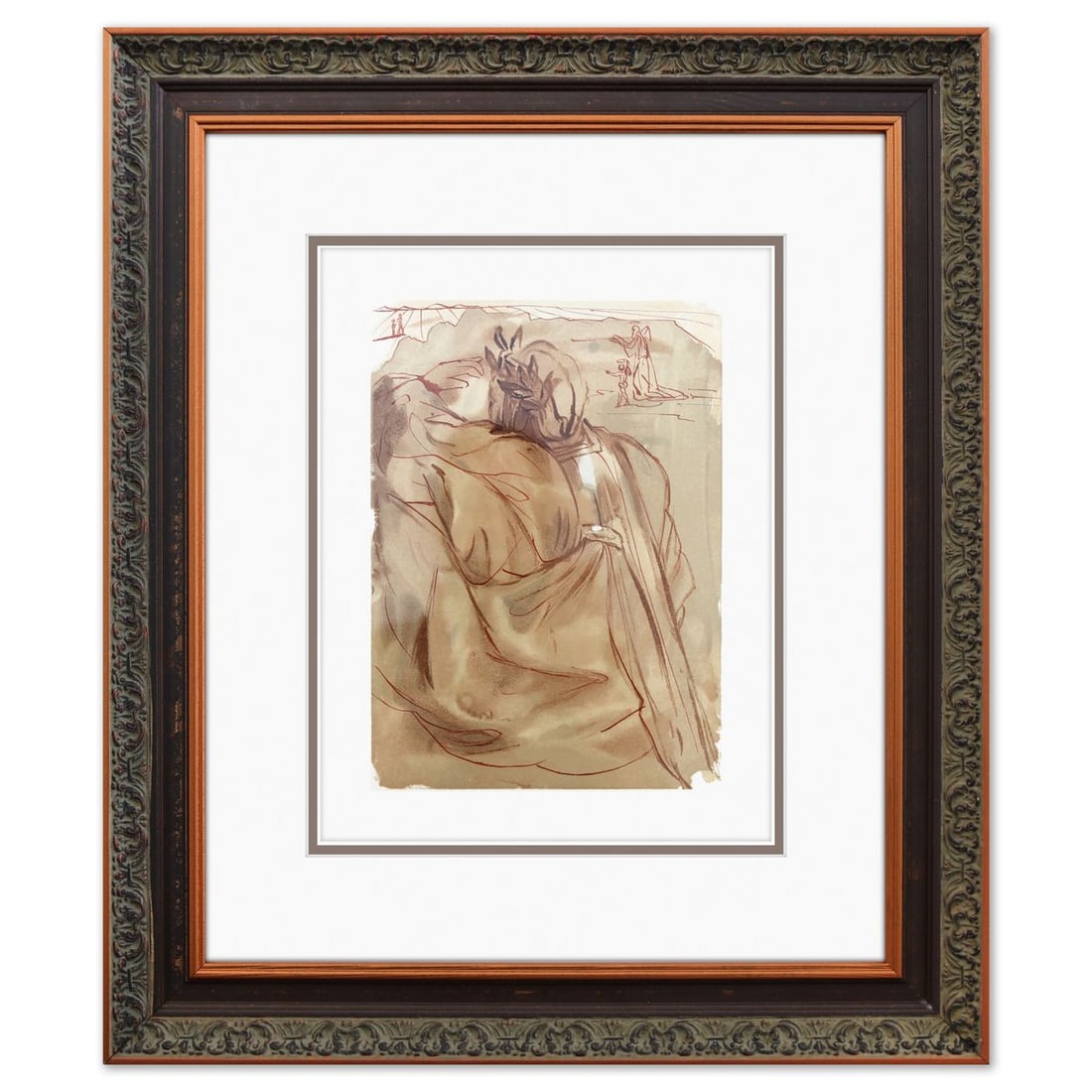 Salvador Dali- Original Color Woodcut on B.F.K. Rives Paper "Purgatory 30": Artist: Salvador Dali. Medium: Original Color Woodcut on B.F.K. Rives Paper. Title: Purgatory 30. Size: 13" x 10". Measures approx. 21" x 18" (framed). Certificate of Authenticity: Is included. Additi