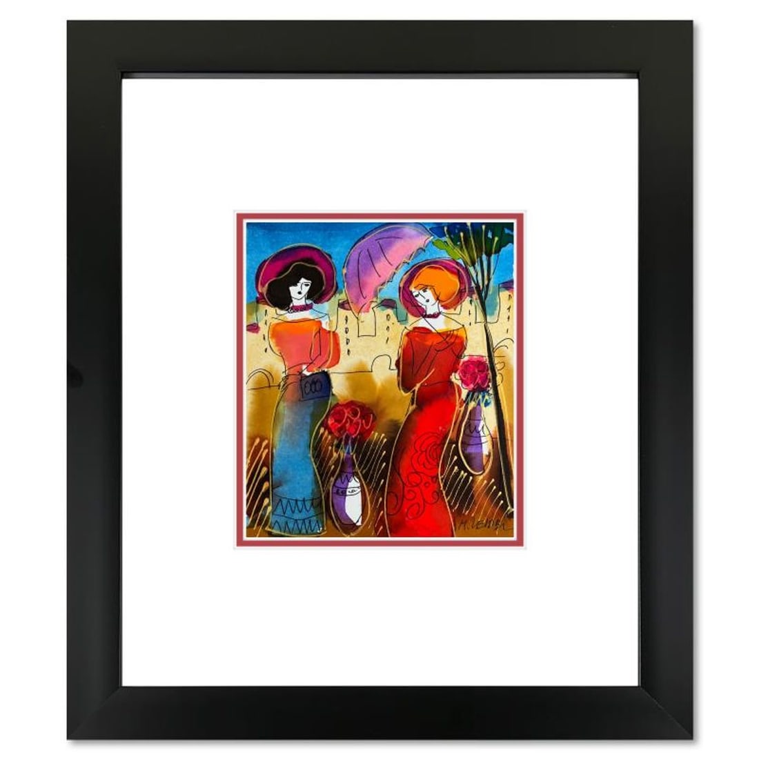 Moshe Leider, Framed Original Mixed Media Watercolor Painting, Hand Signed with Letter of (1 of 2)