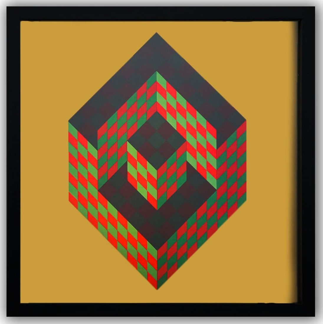 Victor Vasarely- Heliogravure Print "Untitled": Artist: Victor Vasarely. Medium: Heliogravure Print. Title: Untitled. Size: 10" x 10". Measures approx. 12" x 12" (framed). Additional: Custom Framed. Reference#: 21450.