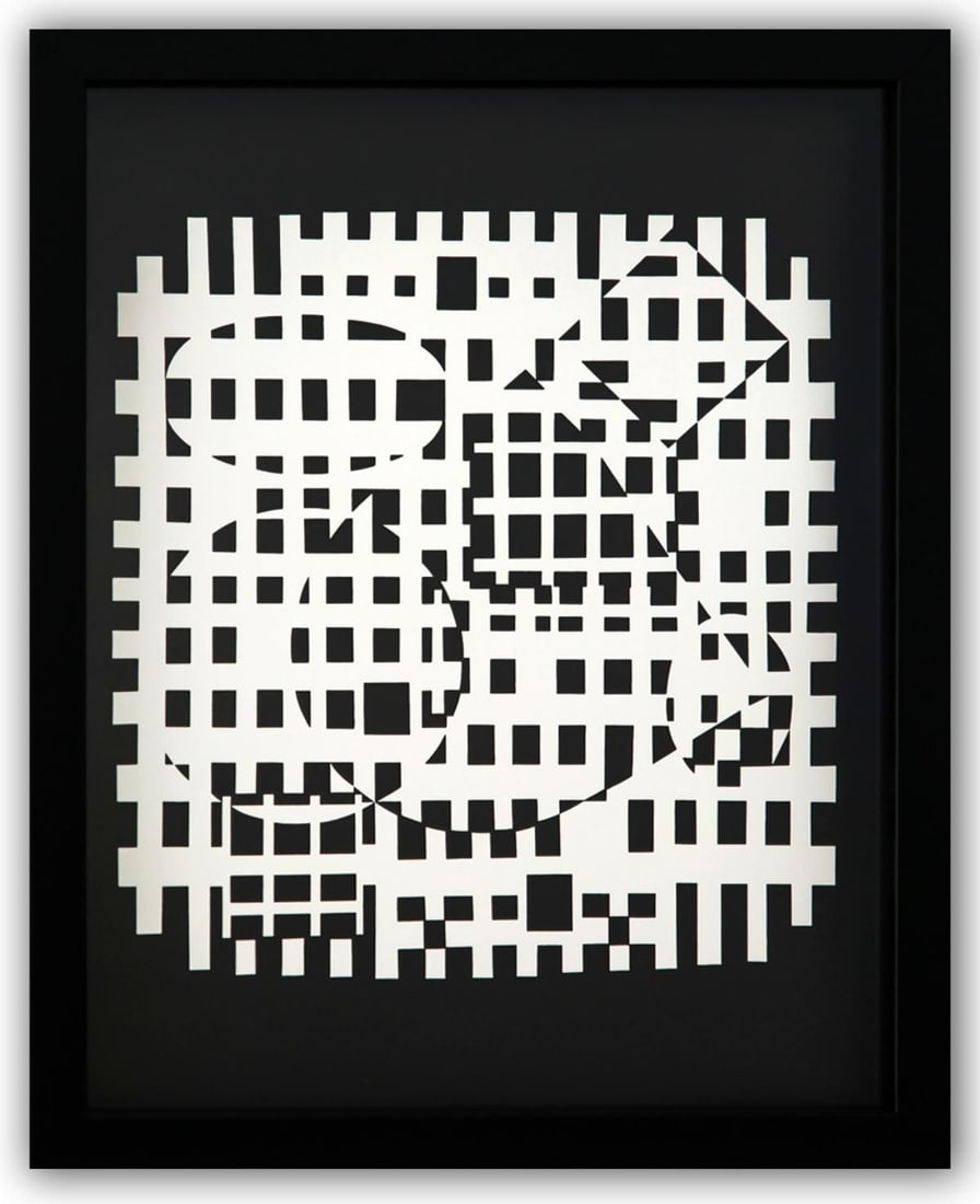 Victor Vasarely- Heliogravure Print "Untitled": Artist: Victor Vasarely. Medium: Heliogravure Print. Title: Untitled. Size: 13" x 10". Measures approx. 15" x 12" (framed). Additional: Custom Framed. Reference#: 21535.