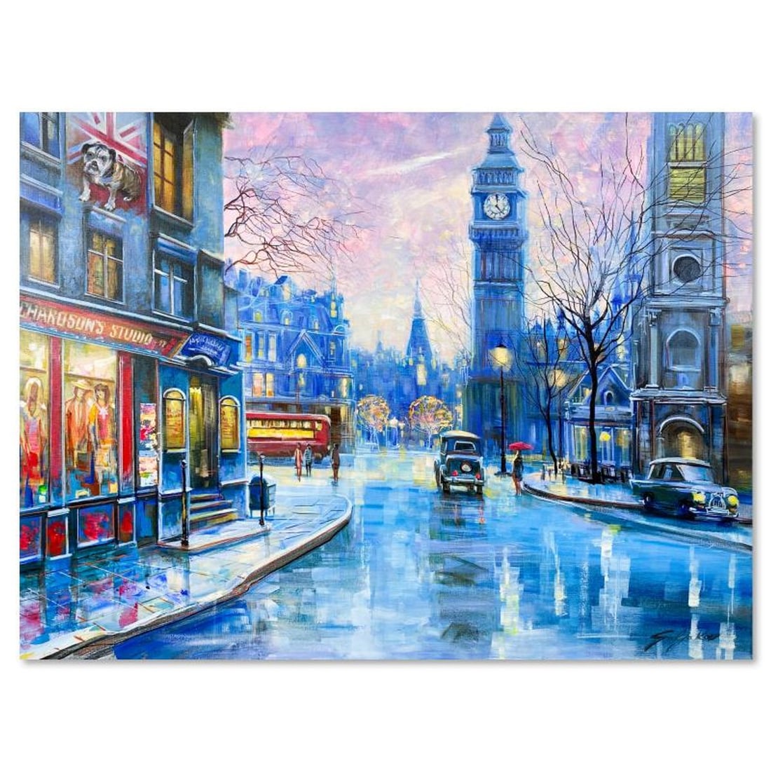 Vadik Suljakov, "London's Nostalgia" Original Oil Painting on Canvas, Hand Signed with Letter of: London's Nostalgia is an original oil painting on stretched canvas by Vadik Suljakov, hand signed by the artist. Includes Letter of Authenticity. Measures approx. 30" x 40" (image).