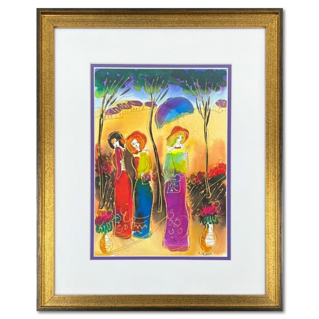 Moshe Leider, Framed Original Mixed Media Watercolor Painting, Hand Signed with Letter of: This is an original mixed media watercolor painting on paper by Moshe Leider, hand signed by the artist. This piece comes custom framed and includes a Letter of Authenticity. Measures approximately 18