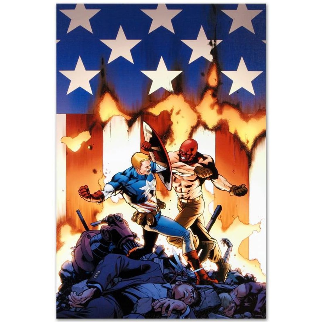Marvel Comics "Ultimate Avengers #8" Numbered Limited Edition Giclee on Canvas by Carlos Pacheco: A piece of comic book history, this limited edition, from original art by Carlos Pacheco, depicts classic characters Captain America and Hawkeye. Pacheco first got attention in the United States for h