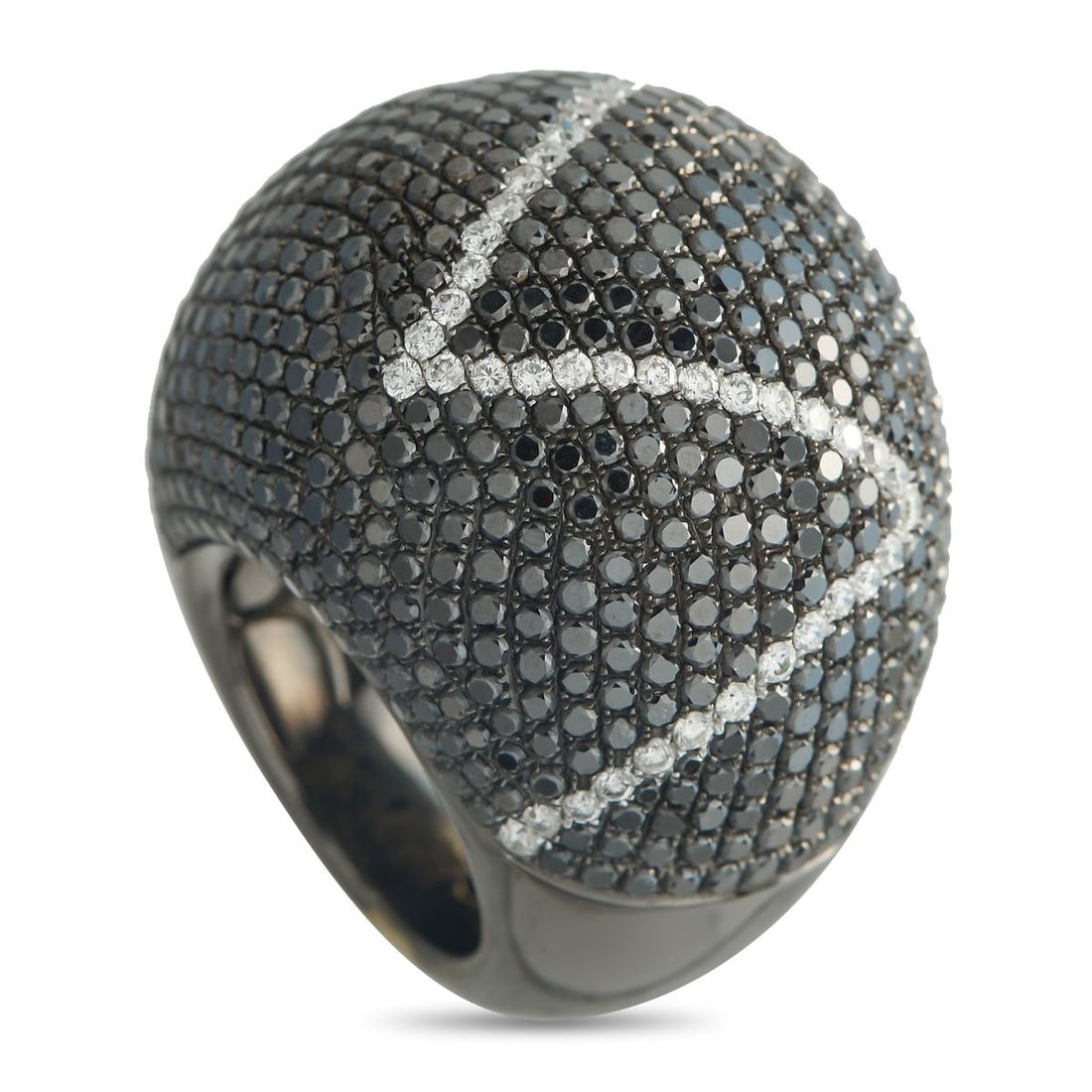 18K WHITE GOLD 15.58CT DIAMOND RING: This eye-catching ring will continually impress. Set in 18K White Gold, a dazzling array of Diamonds totaling 15.58 carats make a statement from their place atop the dramatic, domed design. It feature