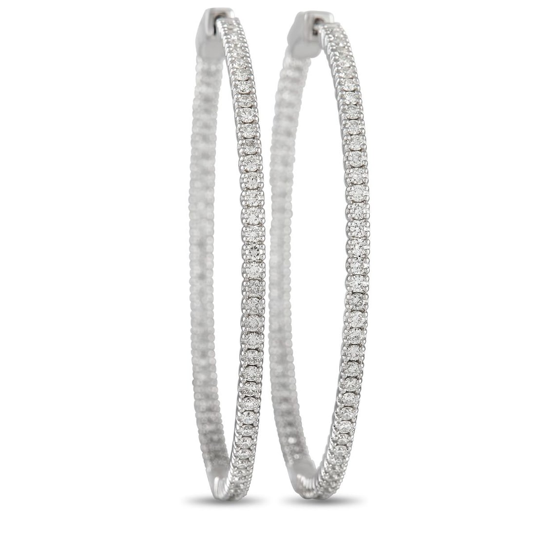 14K WHITE GOLD 1.77CT DIAMOND INSIDE-HOOP EARRINGS: Elevate any ensemble by adding these refined hoop earrings. Adorned with diamonds totaling 1.77 carats, these exquisite earrings feature a sleek 14K White Gold setting that measures 1.75 round.This je