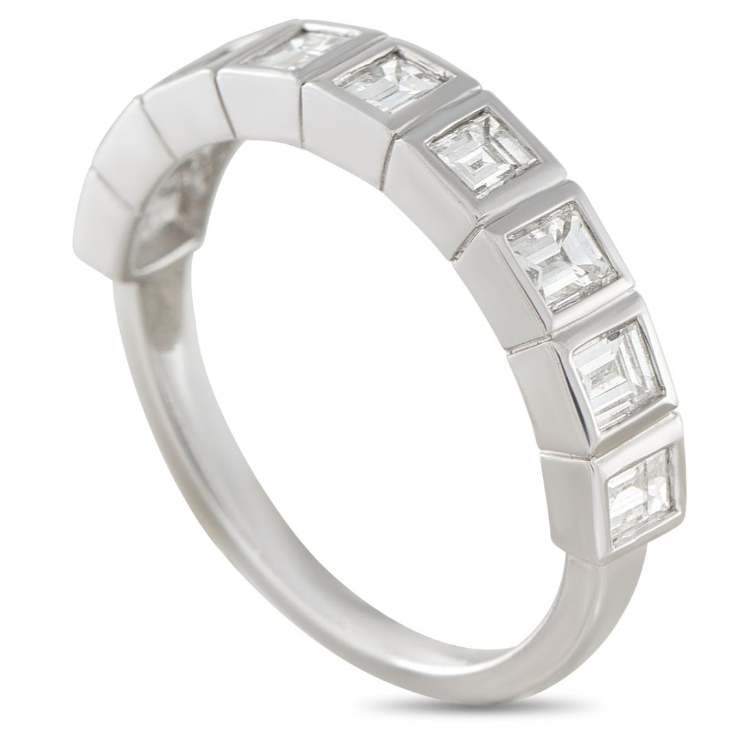 18K WHITE GOLD 1.10CT DIAMOND RING: A series of square-cut Diamonds totaling 1.10 carats make this ring endlessly impressive. Simple and sophisticated, the understated 18K White Gold setting allows it to be stacked with other pieces fro