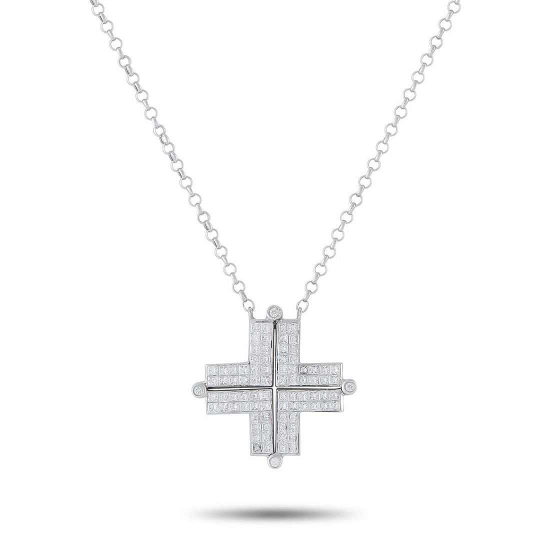 18K WHITE GOLD 1.50CT DIAMOND CROSS NECKLACE: This luxury necklace offers a sleek, sophisticated design. The geometric pendant makes a statement thanks to inset Diamonds that together possess a total weight of 1.50 carats. Crafted from 18K White 
