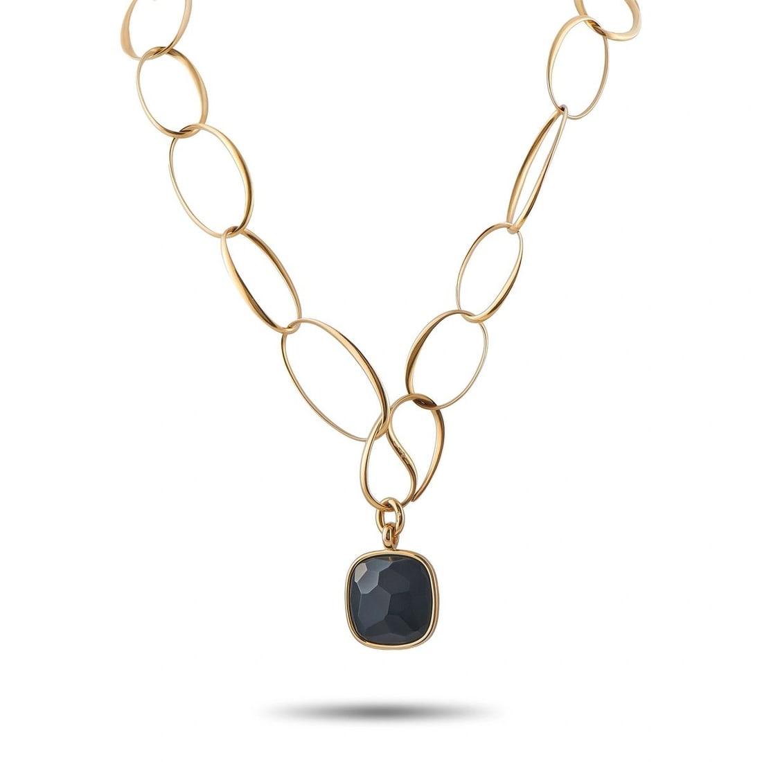 POMELLATO 18K YELLOW GOLD PENDANT NECKLACE: This Pomellato necklace will continually impress. Oversized 18K Yellow Gold links provide this dramatic piece with an airy elegance. The design is anchored by the striking pendant, which measures 1.63