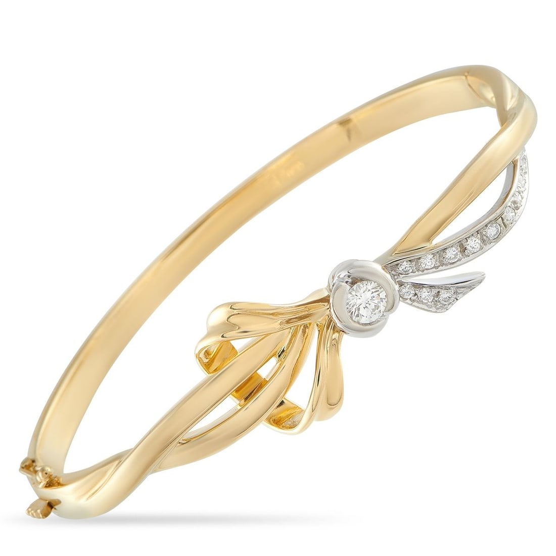 DAMIANI 18K YELLOW GOLD 0.65CT DIAMOND BRACELET: A gracefully curved setting provides this Damiani bracelet with a stunning sense of fluidity. The ribbon-like design adds ladylike elegance to any ensemble, while Diamonds with a total weight of 0.65 