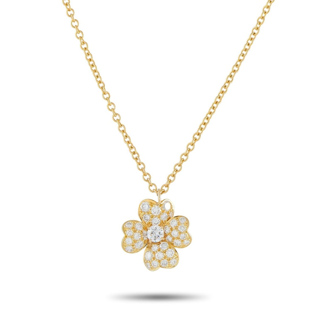 VAN CLEEF & ARPELS COSMO 18K YELLOW GOLD DIAMOND PENDANT NECKLACE SMALL MODEL: This Van Cleef & Arpels Cosmo necklace is endlessly charming. The collections iconic floral motif is elevated by a dazzling array of Diamonds, which effortlessly catch the light and emit subtle sparkl