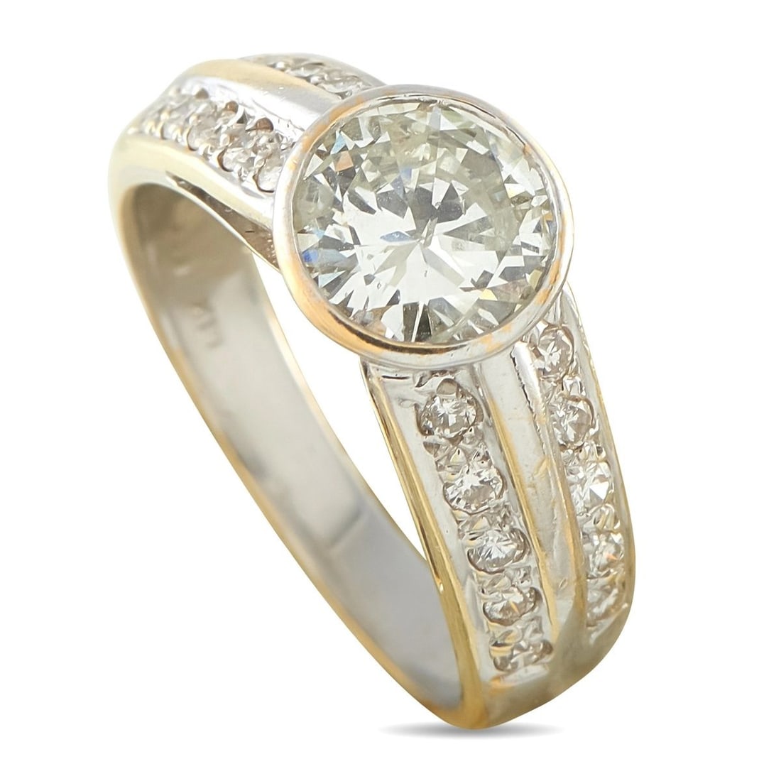 14K YELLOW GOLD 1.55CT DIAMOND RING: This luxury ring is a minimalist piece that still manages to be incredibly eye-catching. A round-cut 1.35 carat Diamond with J K color and I1 clarity makes a statement at the center. Sparkling Diamond
