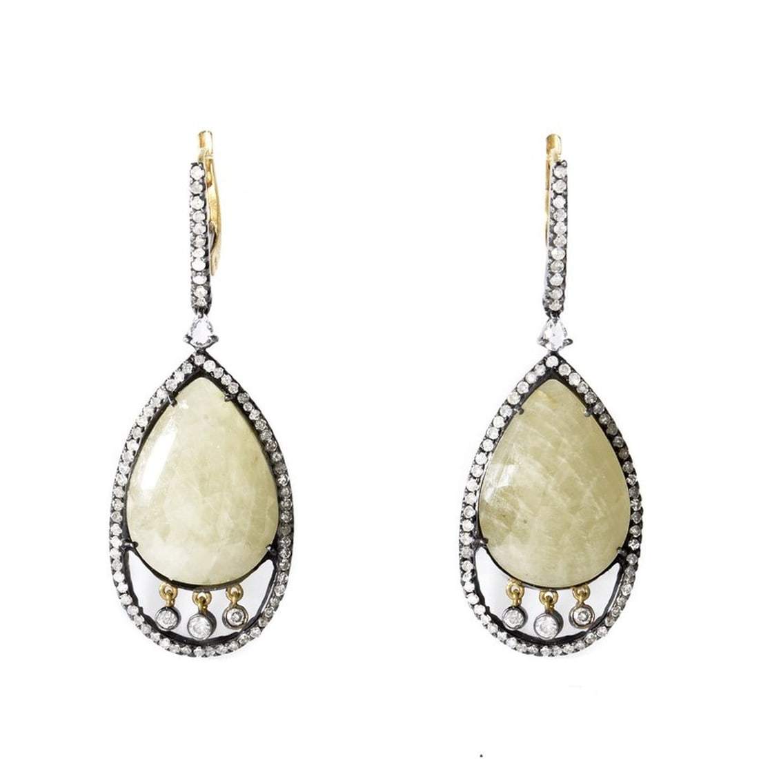 18K GOLD & STAINLESS STEEL YELLOW SAPPHIRE DIAMOND EARRINGS (1 of 2)