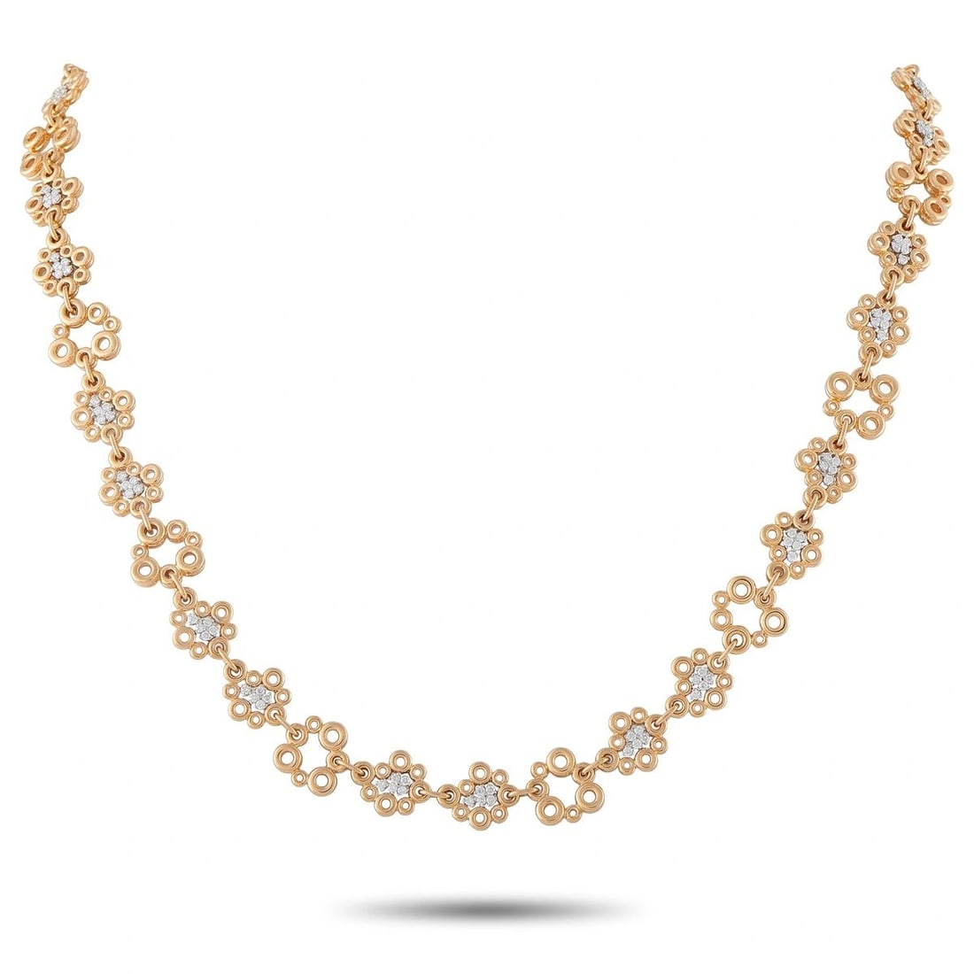 ROBERTO COIN 18K ROSE GOLD 1.05CT DIAMOND NECKLACE: A delicate design makes this Roberto Coin necklace an effortless addition to any ensemble. This luxury piece perfectly pairs circular motifs with sparkling Diamonds totaling 1.05 carats the result is 