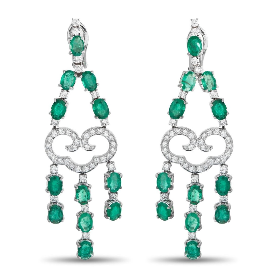 18K WHITE GOLD 1.50CT DIAMOND AND EMERALD DANGLE EARRINGS (1 of 3)