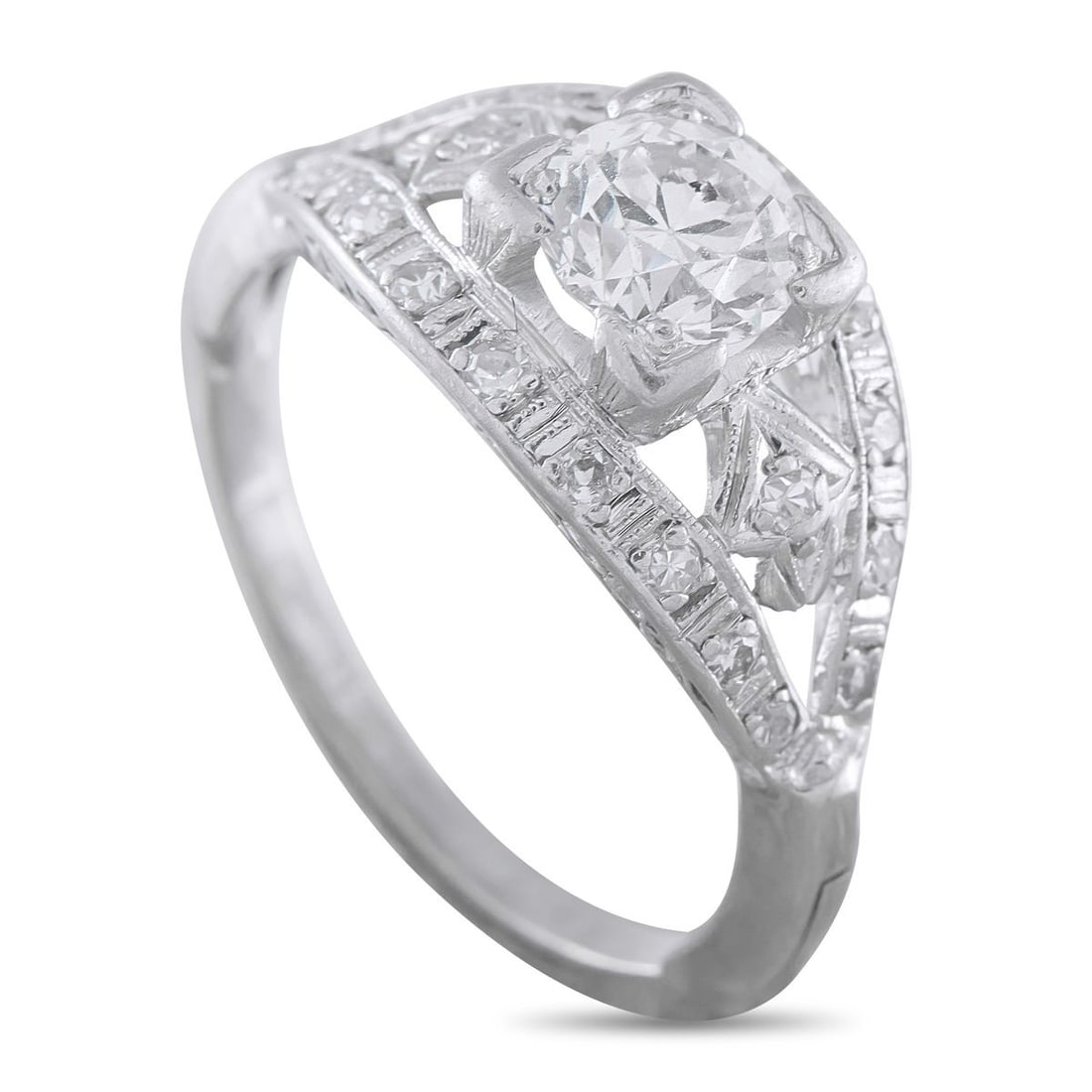 18K WHITE GOLD 0.94CT DIAMOND RING: An intricate, openwork design adds timeless elegance to this impressive luxury ring. Simple and elegant, a dazzling 0.94 carat Diamond center stone allows it to effortlessly catch the light. Set in 18
