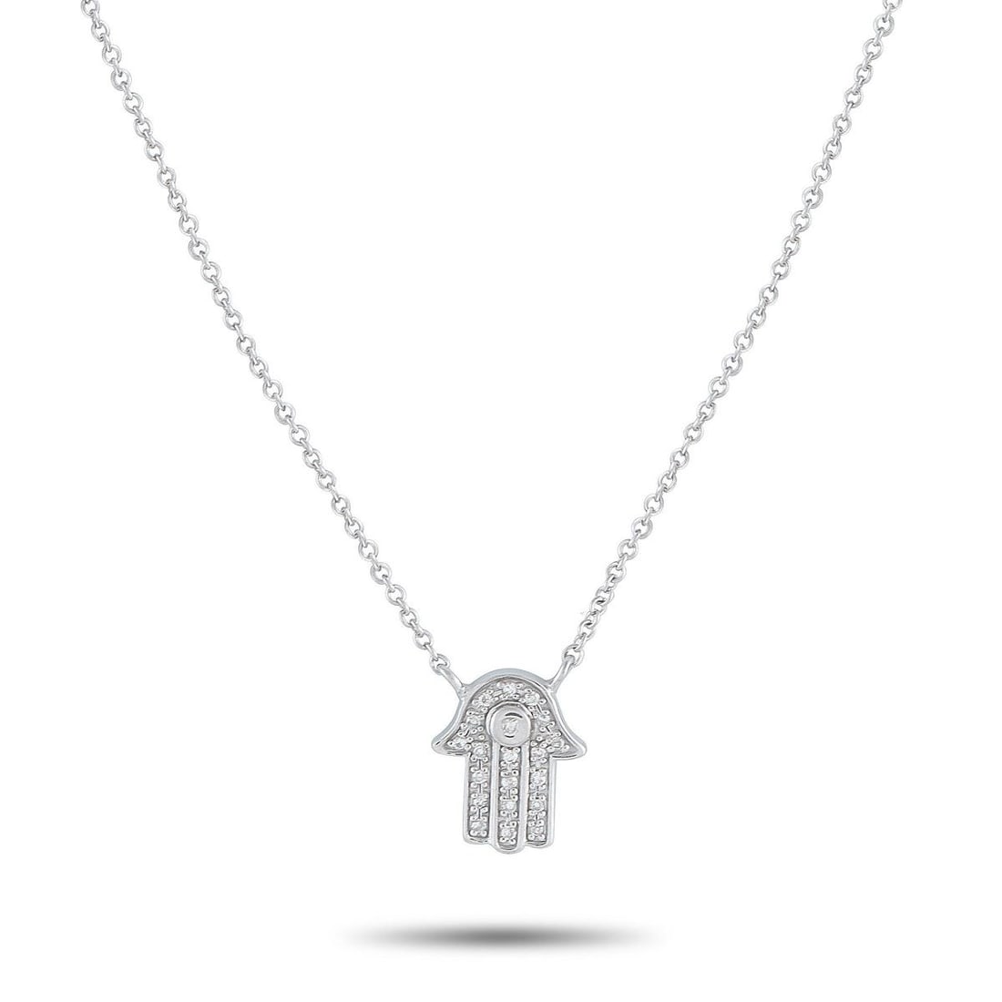 14K WHITE GOLD 0.10CT DIAMOND HAMSA PENDANT NECKLACE: This luxury necklace brings new life to a classic spiritual symbol. The Hamsa an ancient emblem of protection against dark energy comes to life thanks to sparkling Diamonds totaling 0.10 carats. Craft