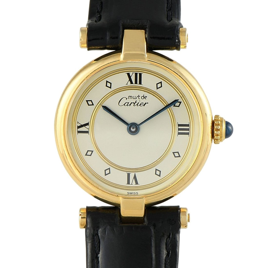 CARTIER MUST DE CARTIER VENDME VERMEIL QUARTZ WATCH: From the 1990s, this Must de Cartier Vermeil remains beautifully preserved, showcasing the Maison's enduring design codes. Its 925 sterling silver case is richly plated with 20-micron gold, and is pai