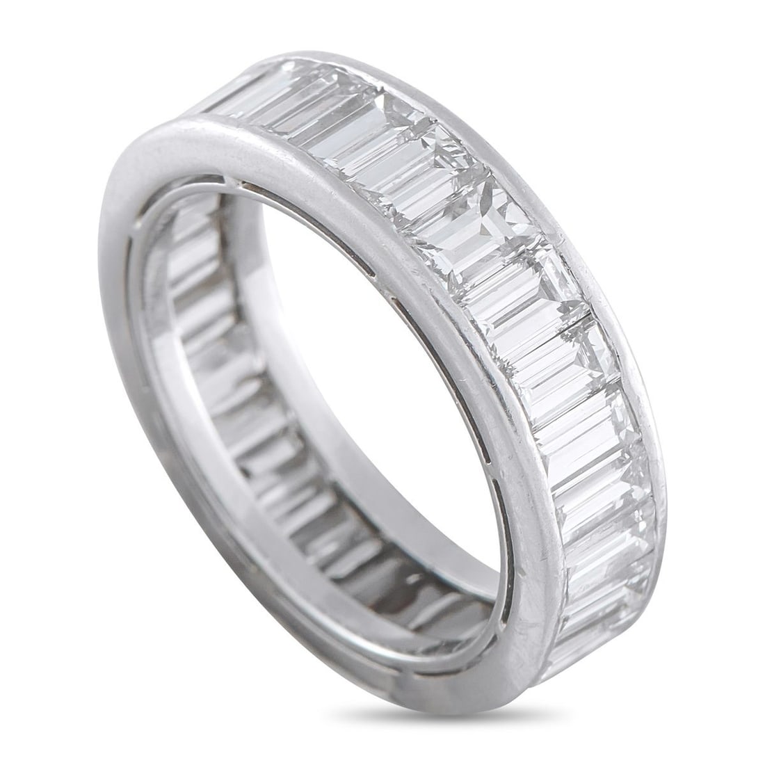 HARRY WINSTON PLATINUM 5.40CT DIAMOND ETERNITY BAND RING: This Harry Winston eternity band is a breathtaking luxury piece that is ideal for everyday wear. Set in Platinum, emerald cut Diamonds with a total weight of 5.40 carats allow this piece to sparkle an