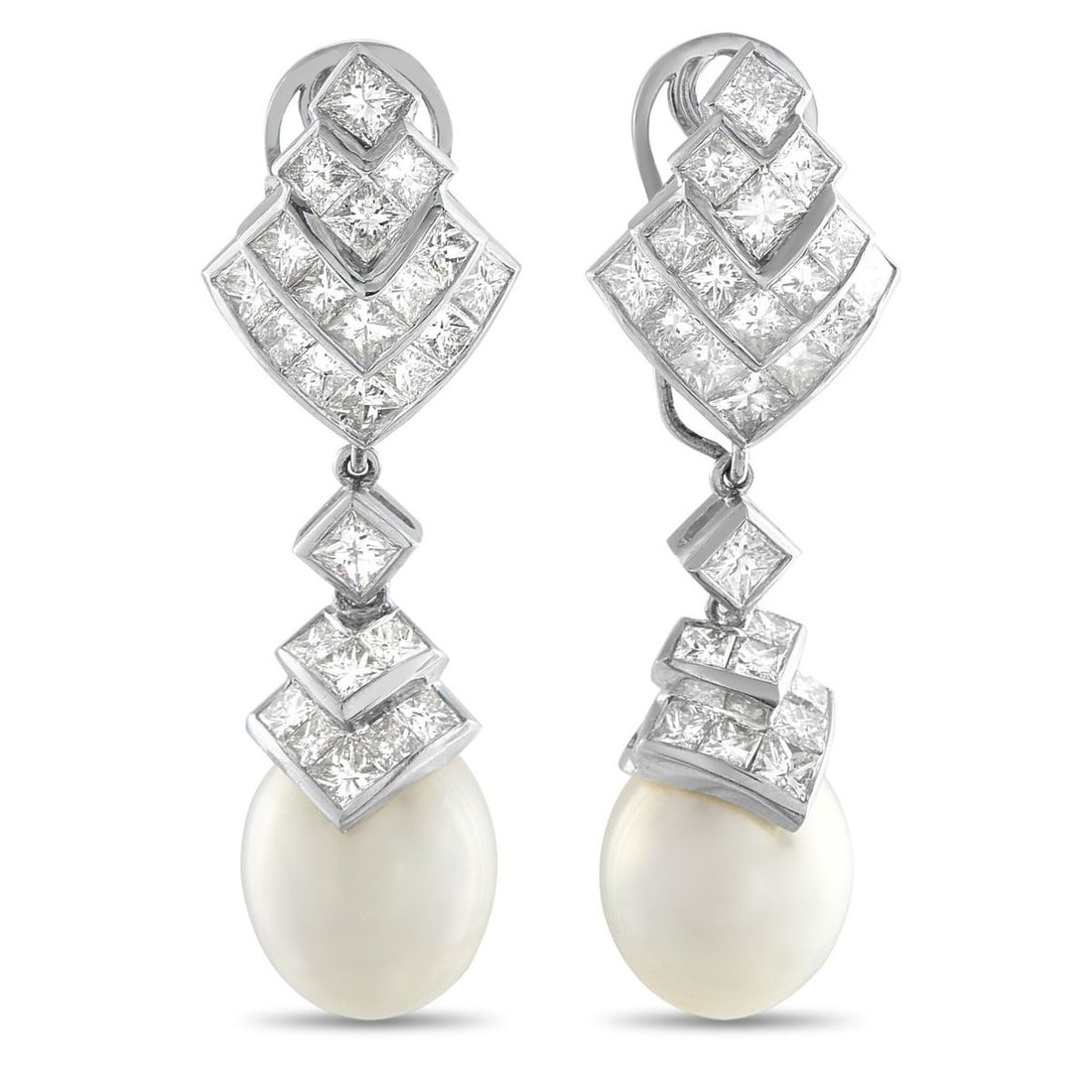 18K WHITE GOLD 8.0CT DIAMOND AND PEARL EARRINGS (1 of 4)